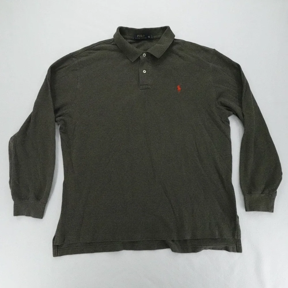 Polo Ralph Lauren Polo Shirt Mens XXL Brown Long Sleeve Pony Casual Rugby Preppy